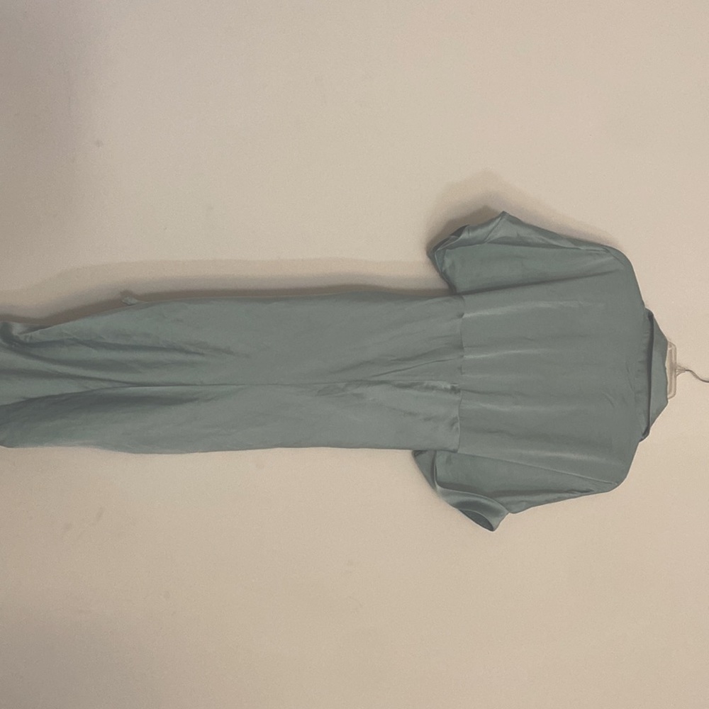Satin Look Button Down Short Sleeve Maxi Shirt Dress with Belt. 100% Polyster. - Picture 2 of 3